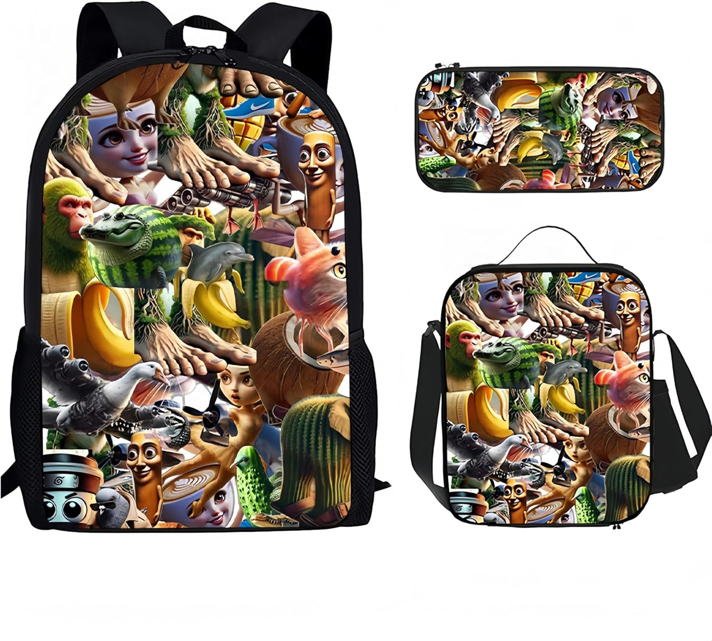  3PCS Italian Brainrot Casual Large Daypack Backpack,17in Shoulder Waterproof Lightweight Daypack Gifts (Color 7)