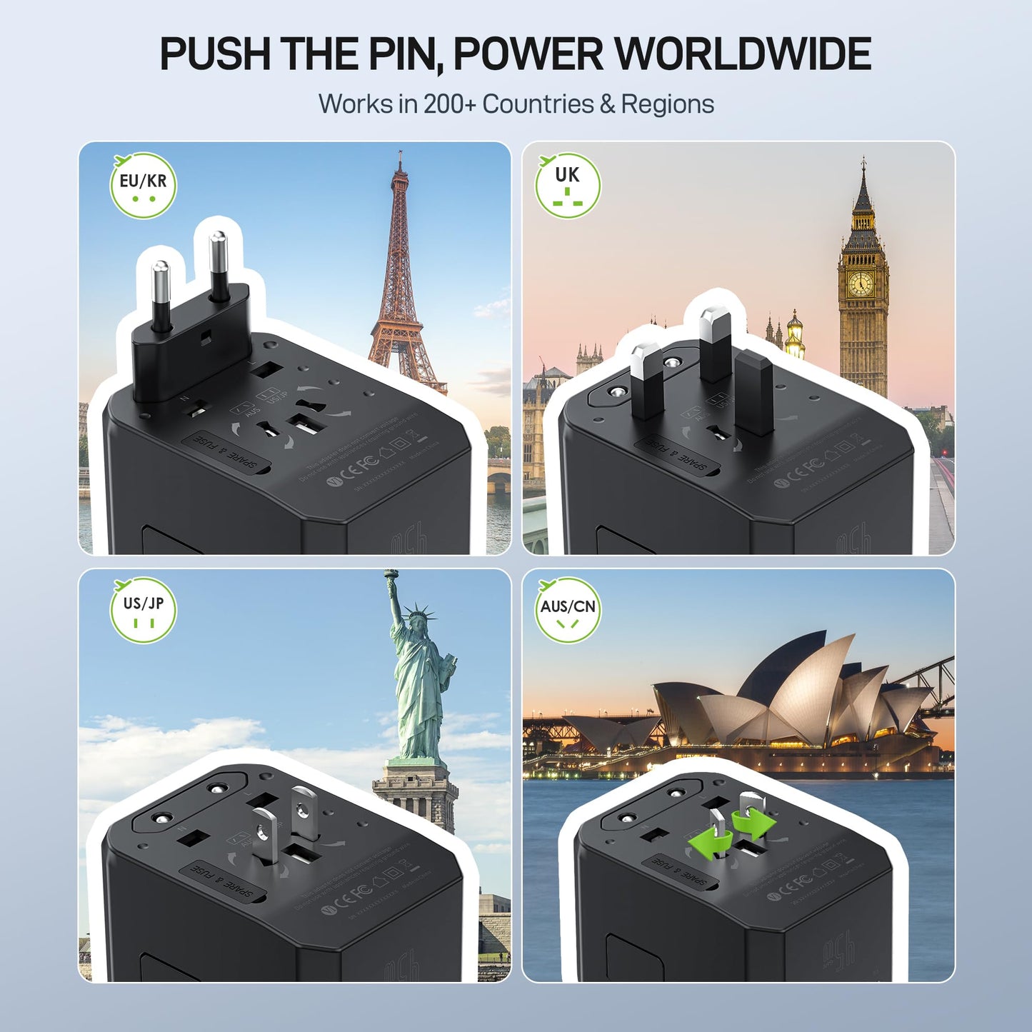 EPICKA 45W Universal Travel Adapter PD&QC, 1AC/4USB-C/1USB-A
