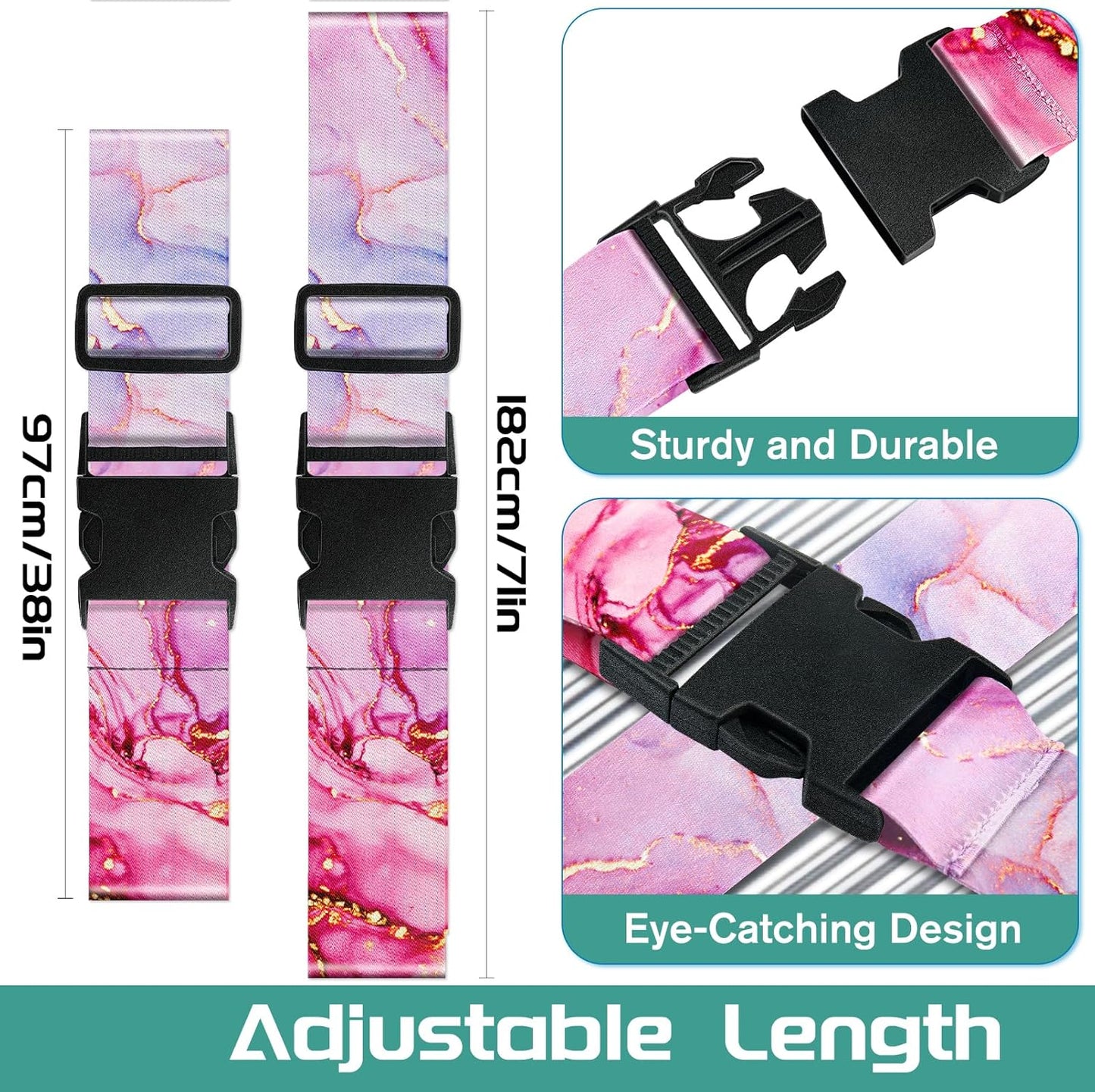 Slohif Luggage Straps for Suitcases Travel Belt Accessories Luggage Connector Identifiers Over Handle with Buckle Unique Nylon Adjustable Strap for Sleeping Bag Car Seat Texture Marble(2 Pack)