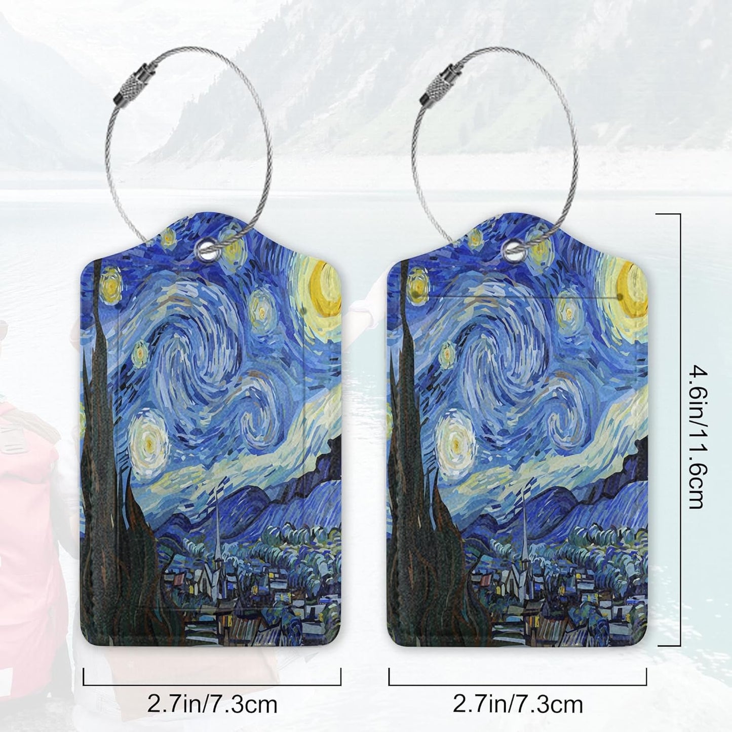 2Pcs Luggage Tag for Suitcase Starry Night by Van Gogh Cute Suitcase Tag with Privacy Flap & Name ID Label & Metal Loop, Travel Bag Luggage Tags for Women
