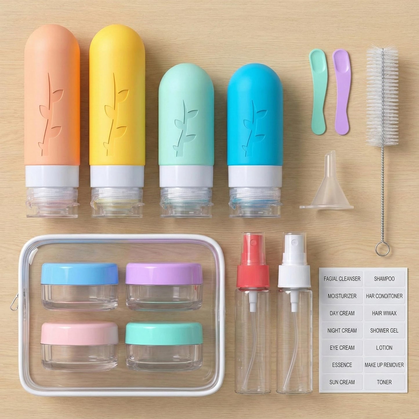 DEPOZA Travel Bottles Kit (16 Pack) - TSA Approved, Leak Proof Silicone Squeezable Containers for
