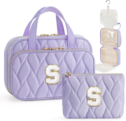 YOOLIFE Travel Toiletry Bag for Women - Hanging Toiletry Bag Makeup Bag, Portable Toiletries Cosmetic Bag, Airplane Travel Essentials Purple - S