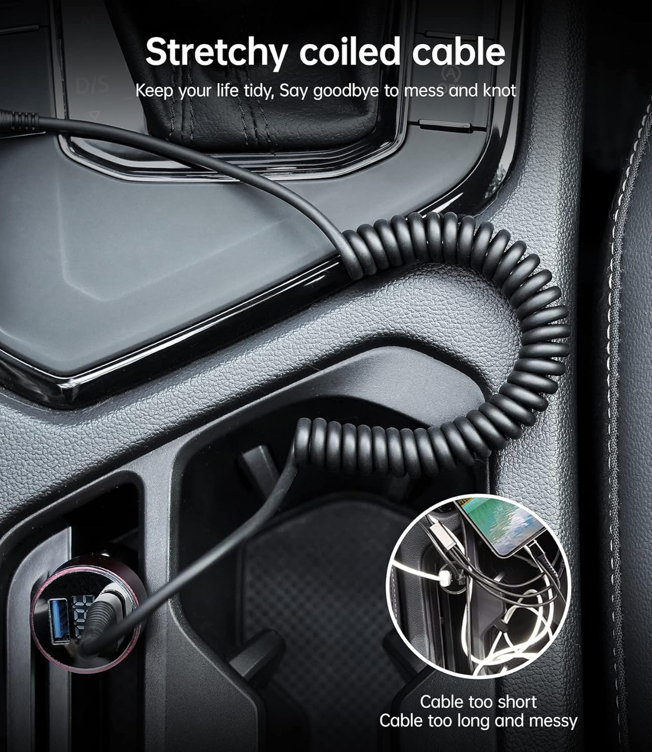 USB Type C Cable Fast Charging, 2Pack 5ft Coiled USB A to USB C Charge Cable for Car Android Auto Charging Cord Compatible with iPhone 17/16/15/Plus/Pro/Samsung Galaxy S20 S10 and More USB C Devices