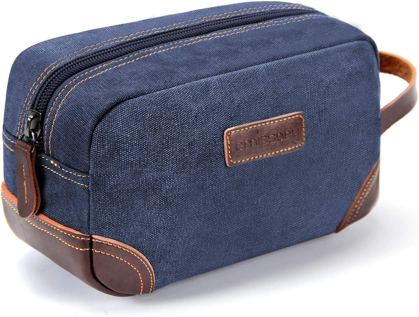 emissary Men's Toiletry Bag, Leather and Canvas Travel Toiletry Bag, Dopp Kit for Men, Travel Bathroom Bag Men's Shaving Kit, Travel Kit Small Bags for Men, Shaving Bag for Travel Accessories (Blue)