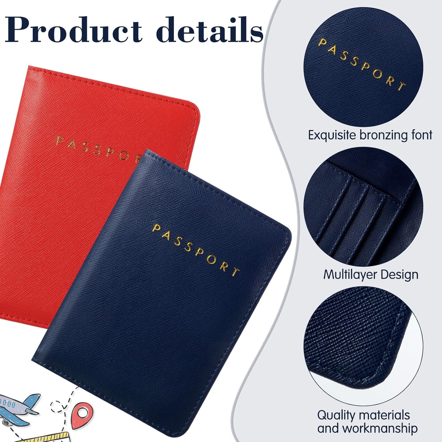 Frienda 2 Pieces Bridal Passport Covers Holder Waterproof Leather Holder Covers Travel Wallet Passport Case for Women and Men