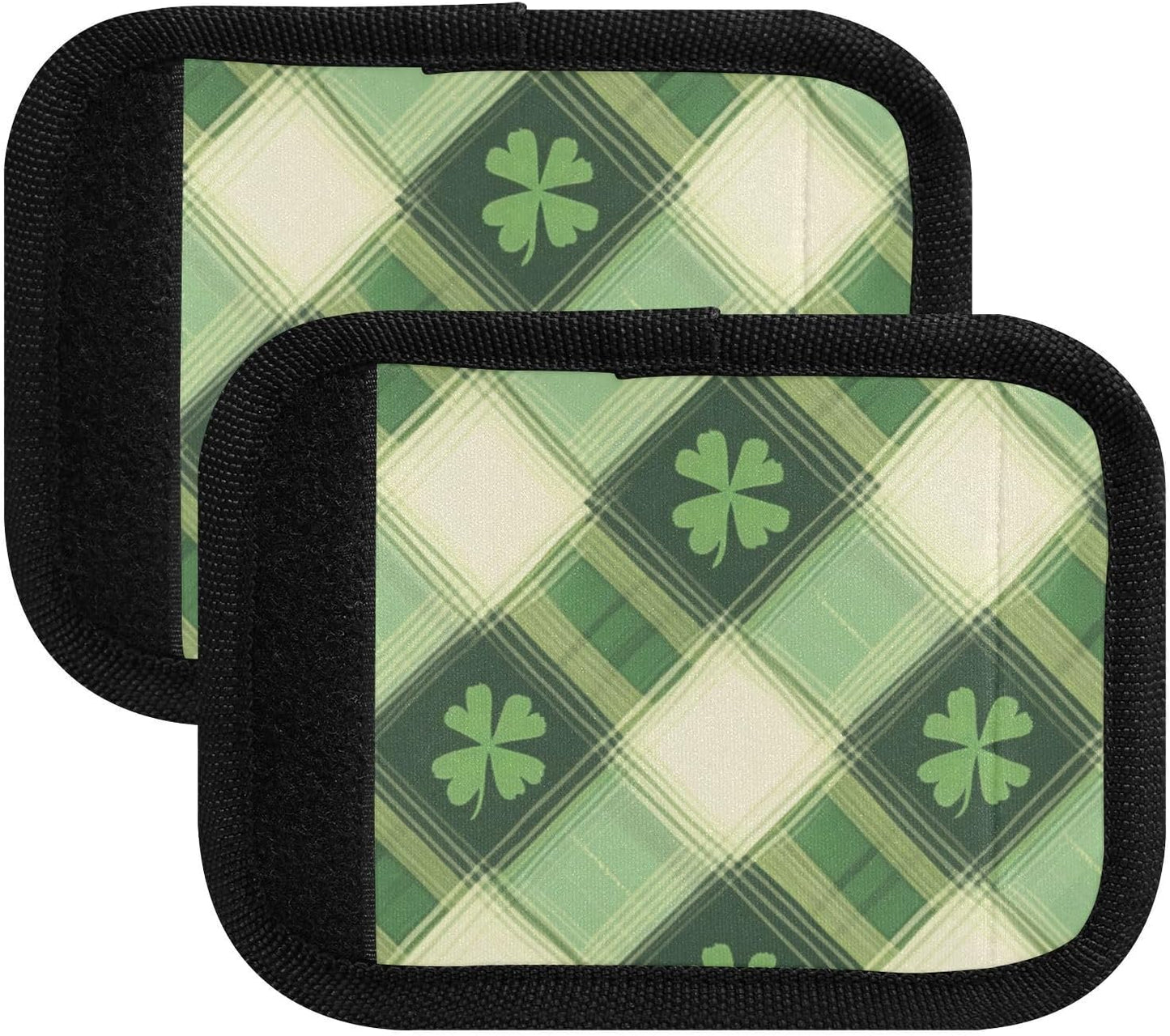 St. Patrick Plaid Clovers Green 2 Pack Luggage Handle Wraps Covers for Suitcase Identifiers Bag Tags Travel Accessories