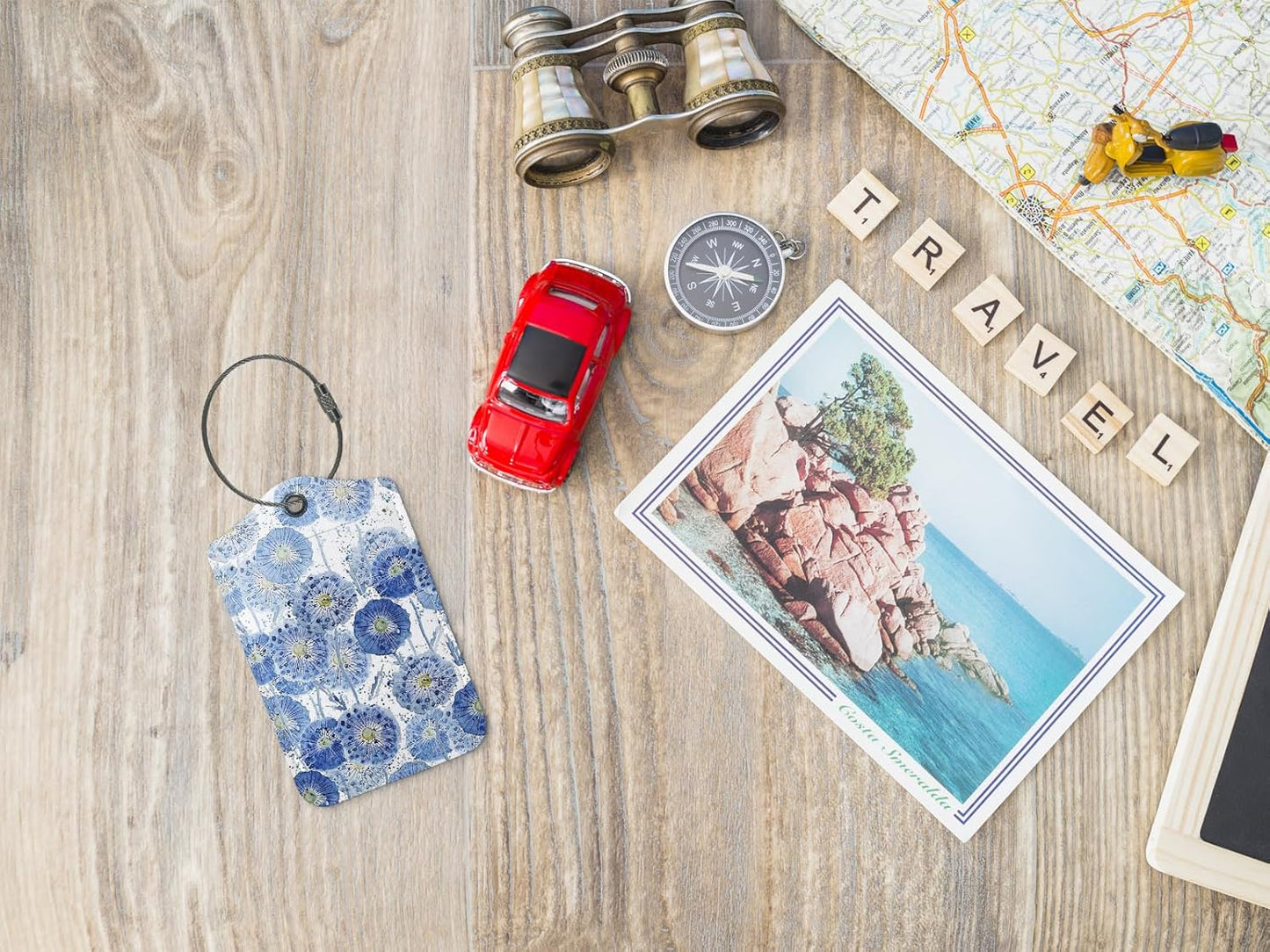 Boho Flower Luggage Tags for Suitcases,Bule 2 Pack Travel Suitcase Tags,Traveling Accessories,Baggage Tag Label with Steel Loop,Boho Lover Gifts
