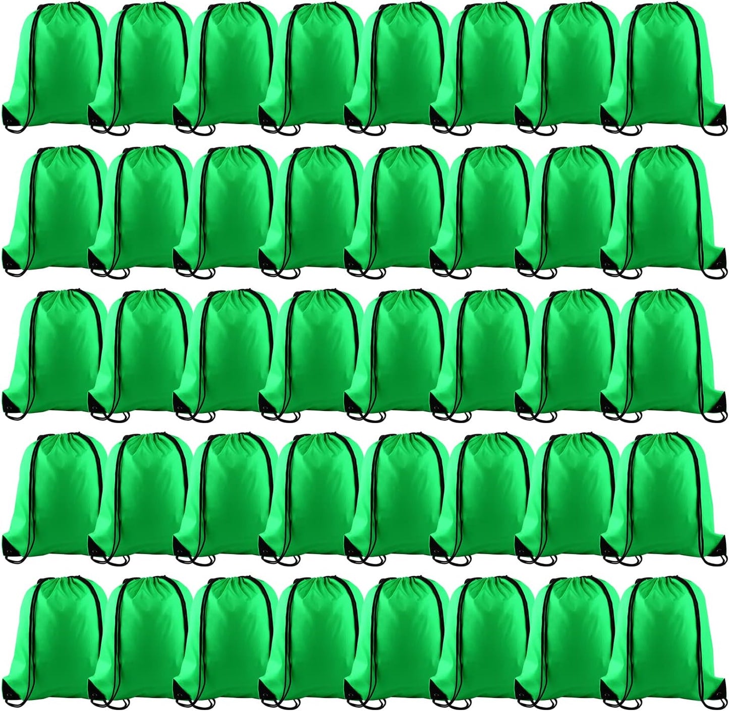 KUUQA 100Pcs Green Drawstring Backpacks - Bulk Gym Sport Travel Bags