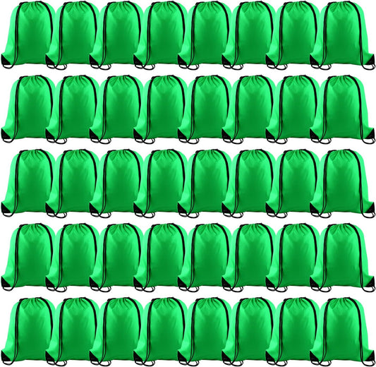 KUUQA 100Pcs Green Drawstring Backpacks - Bulk Gym Sport Travel Bags