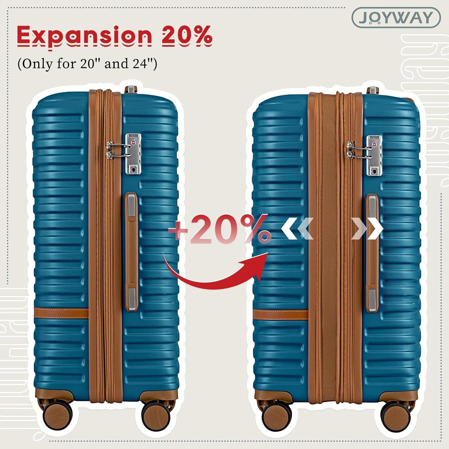 Joyway Expandable Carry on Luggage Sets Airline Approved, Lightweight Hard Shell 20 Inch Carry-on Suitcase with Spinner Wheels, Blue Brown