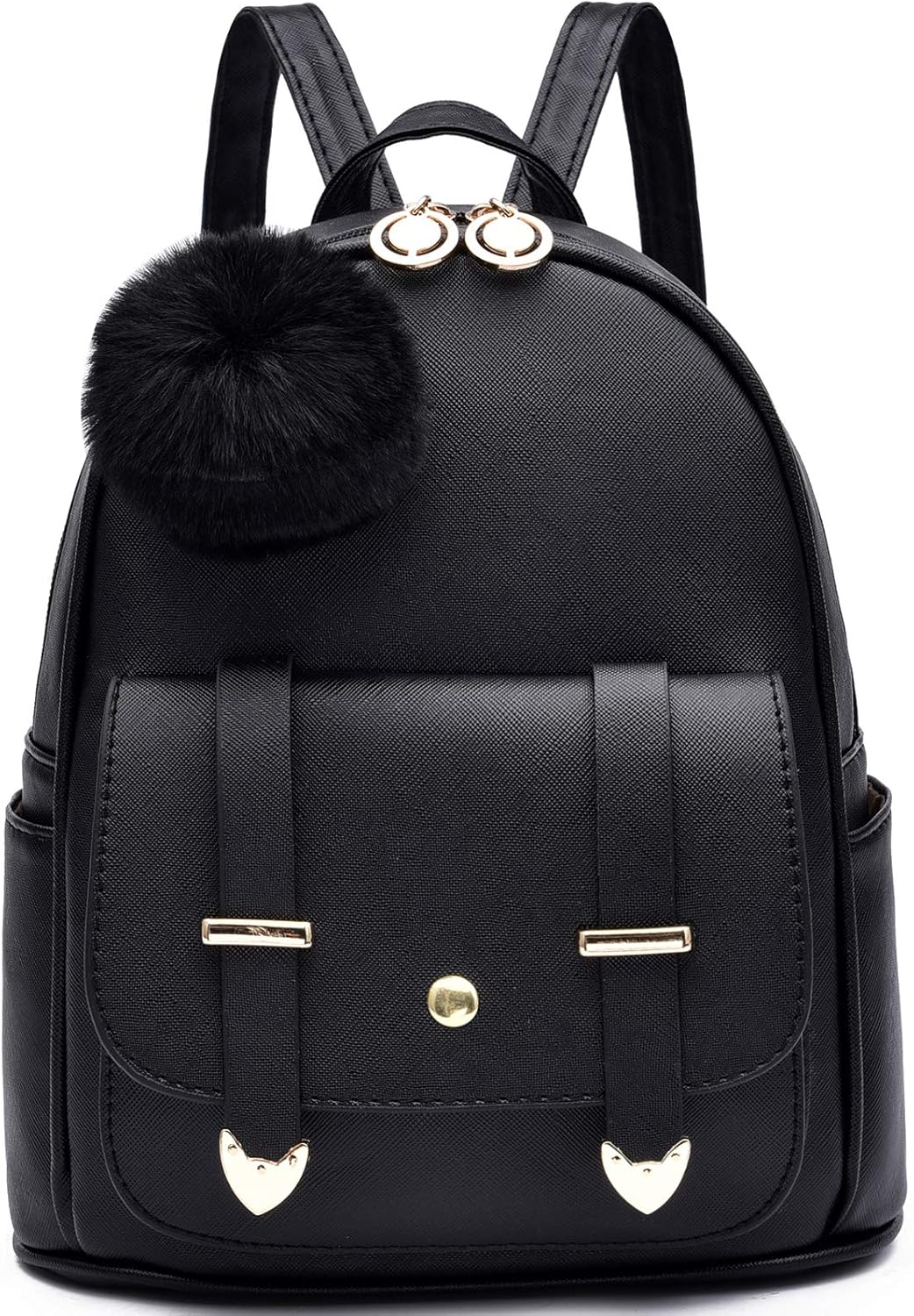 I IHAYNER Girls Fashion Backpack Mini Backpack Purse for Women Teenage Girls Purses PU Leather Pompom Backpack Shoulder Bag