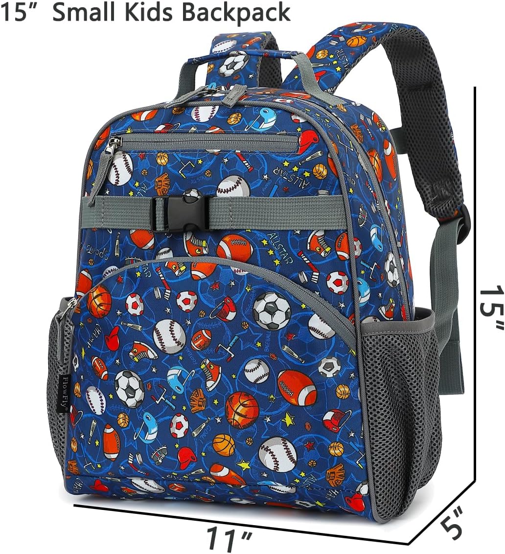 FlowFly Kids Backpack for Toddler Boys Girls, Simple Lightweight Bookbag for Daycare Kindergarten Elementary School Travel, Small Modern Bag (Medium 15''), Football