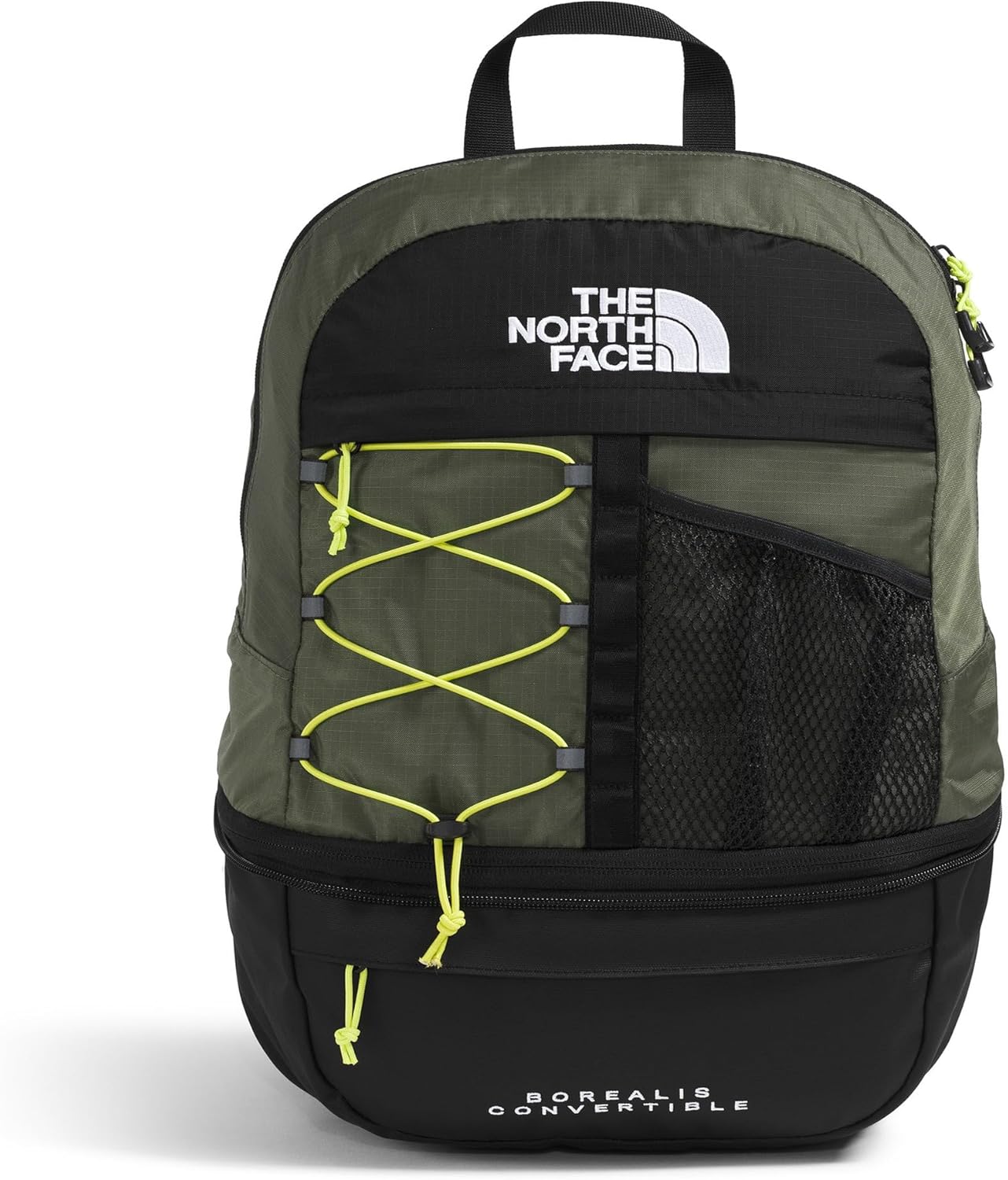 The North Face Borealis Convertible Pack | Commuter Laptop Backpack with Removable Lumbar Pack, Water Repellent Finish, New Taupe Green/TNF Black/Fizz Lime, One Size