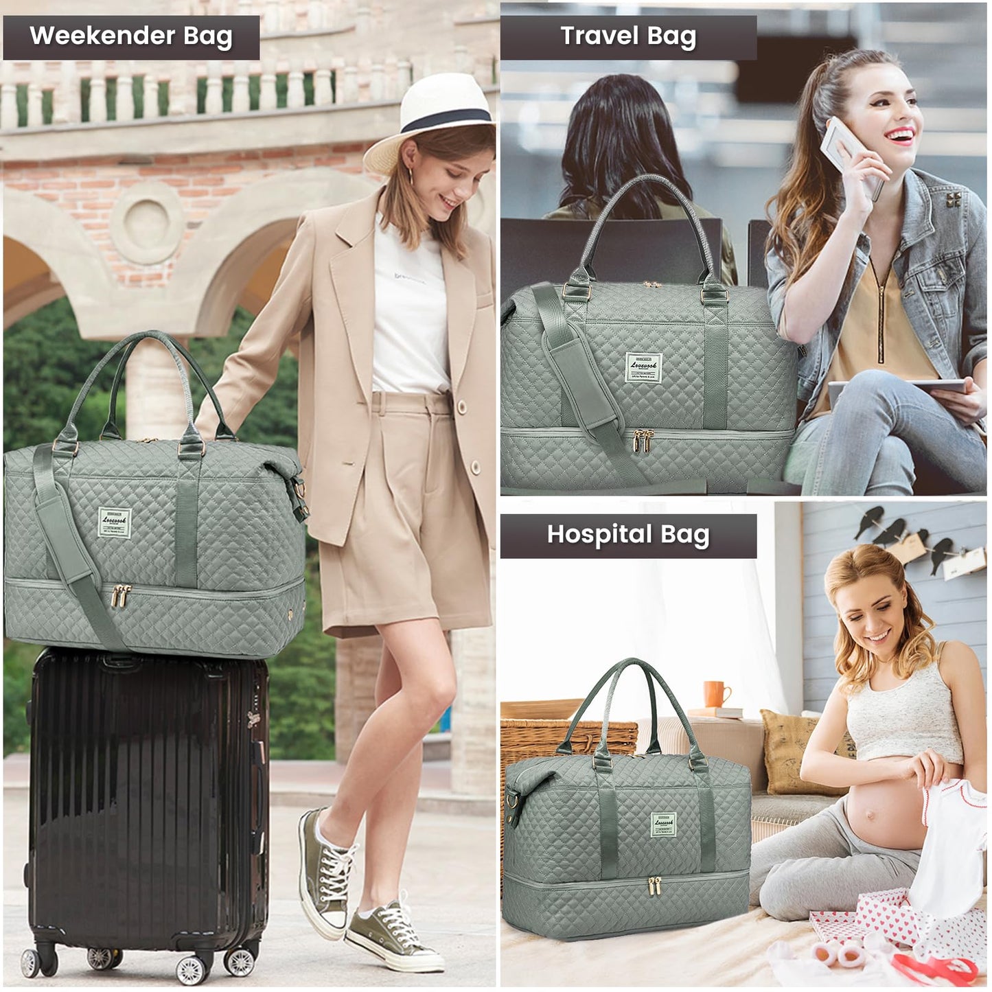 LOVEVOOK Travel Duffle Bag,Weekender Bags for Women with Shoe Compartment，Carry on Overnight Bag
