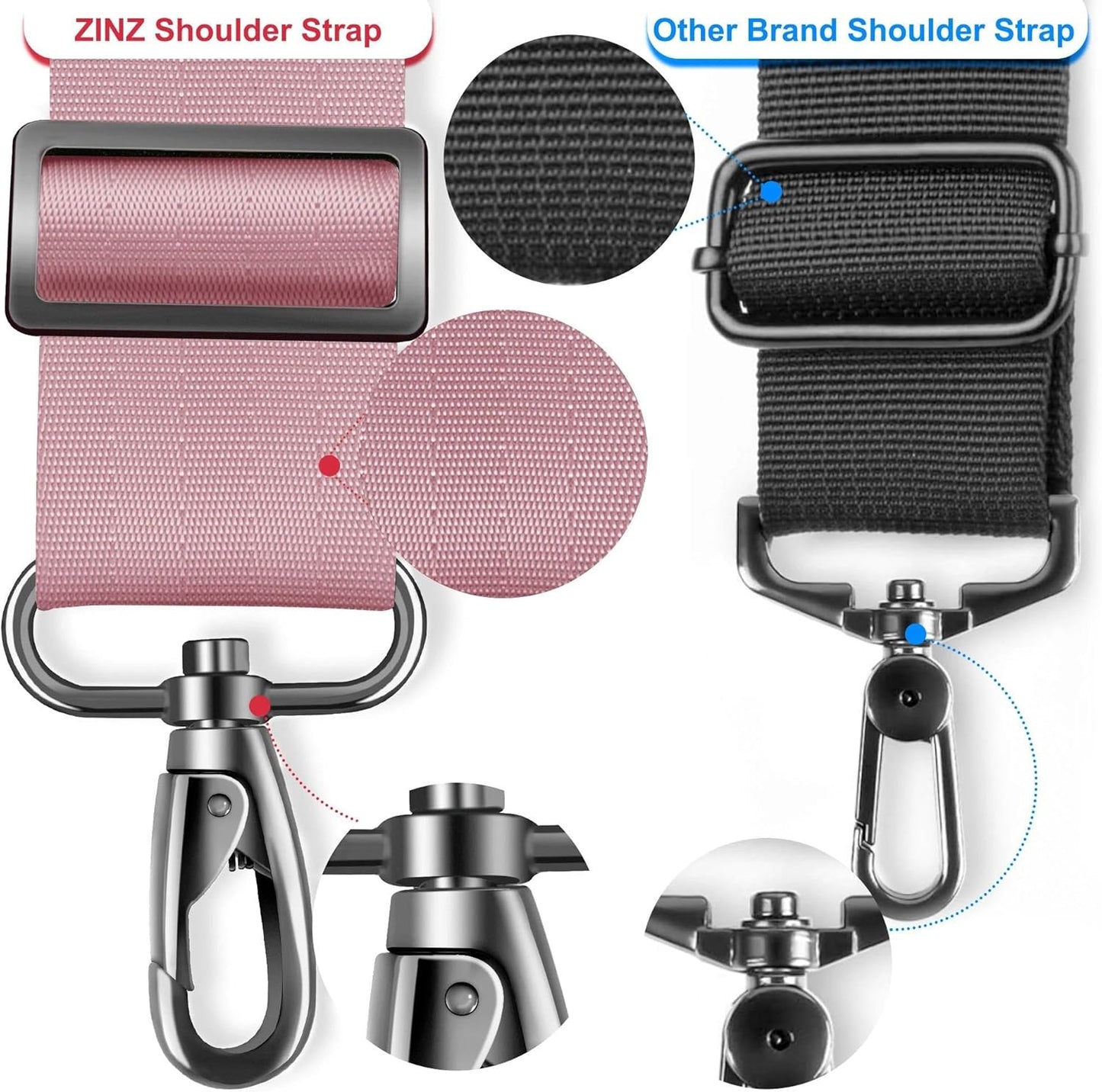 ZINZ Shoulder Strap - 59 Inch Universal Heavy-duty Adjustable Strap with Ultra-thick Fixed Breathable Pad for Laptop, Gym, Camera Bag and More -Pink