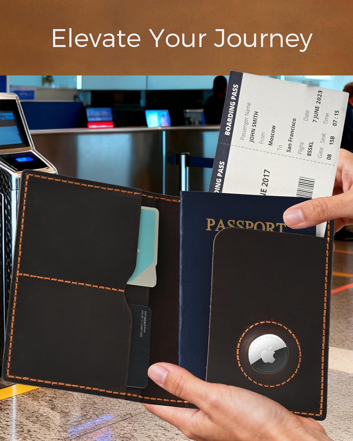 Passport Holder for Travel, Airtag Genuine Leather Passport Holder, Passport Cover Wallet Case for Women Men, Travel Essentials Gift, Coffee Brown