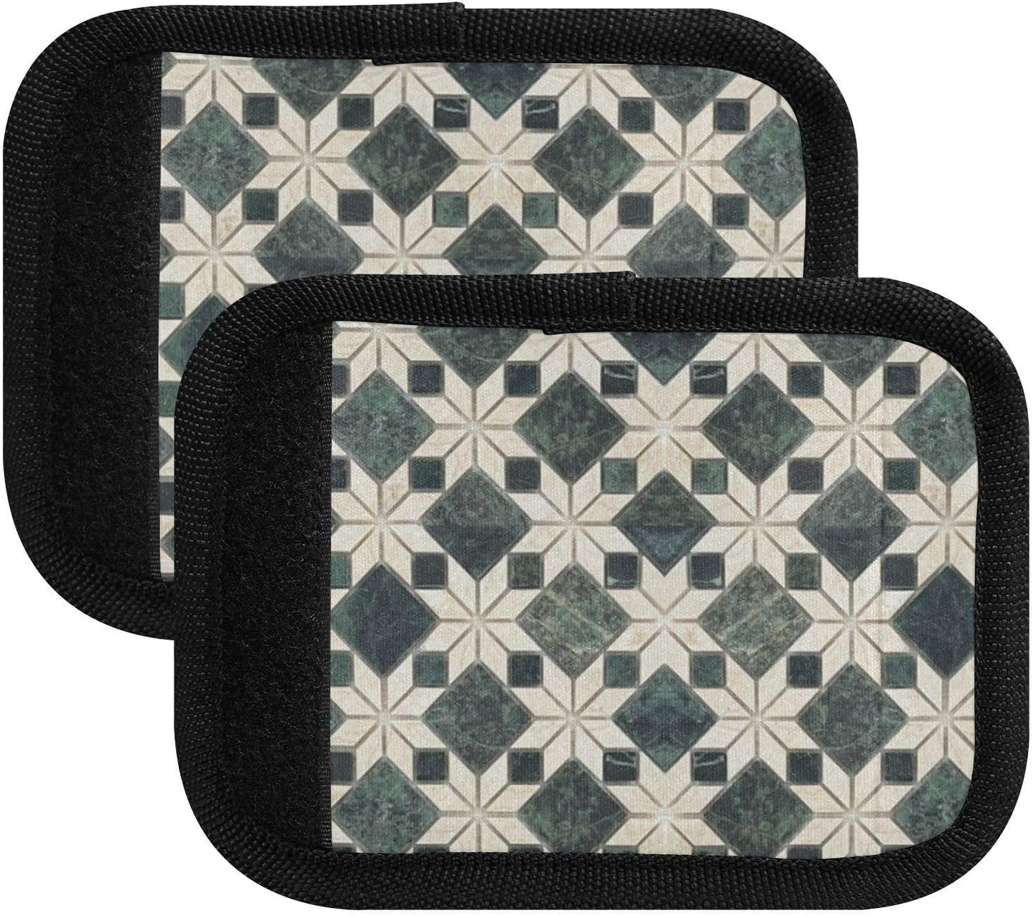 2Pcs Luggage Handle Wrap Suitcase Identifier Handle Covers Tags Soft Travel Bags Luggage Handle Gripper Accessories for Airplane Flying Dark Green Ceramic Tiles