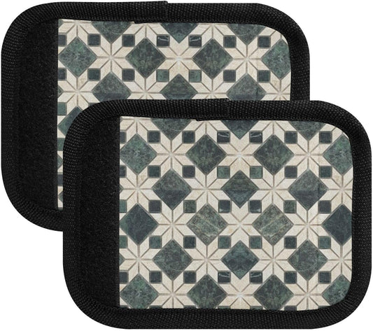 2Pcs Luggage Handle Wrap Suitcase Identifier Handle Covers Tags Soft Travel Bags Luggage Handle Gripper Accessories for Airplane Flying Dark Green Ceramic Tiles