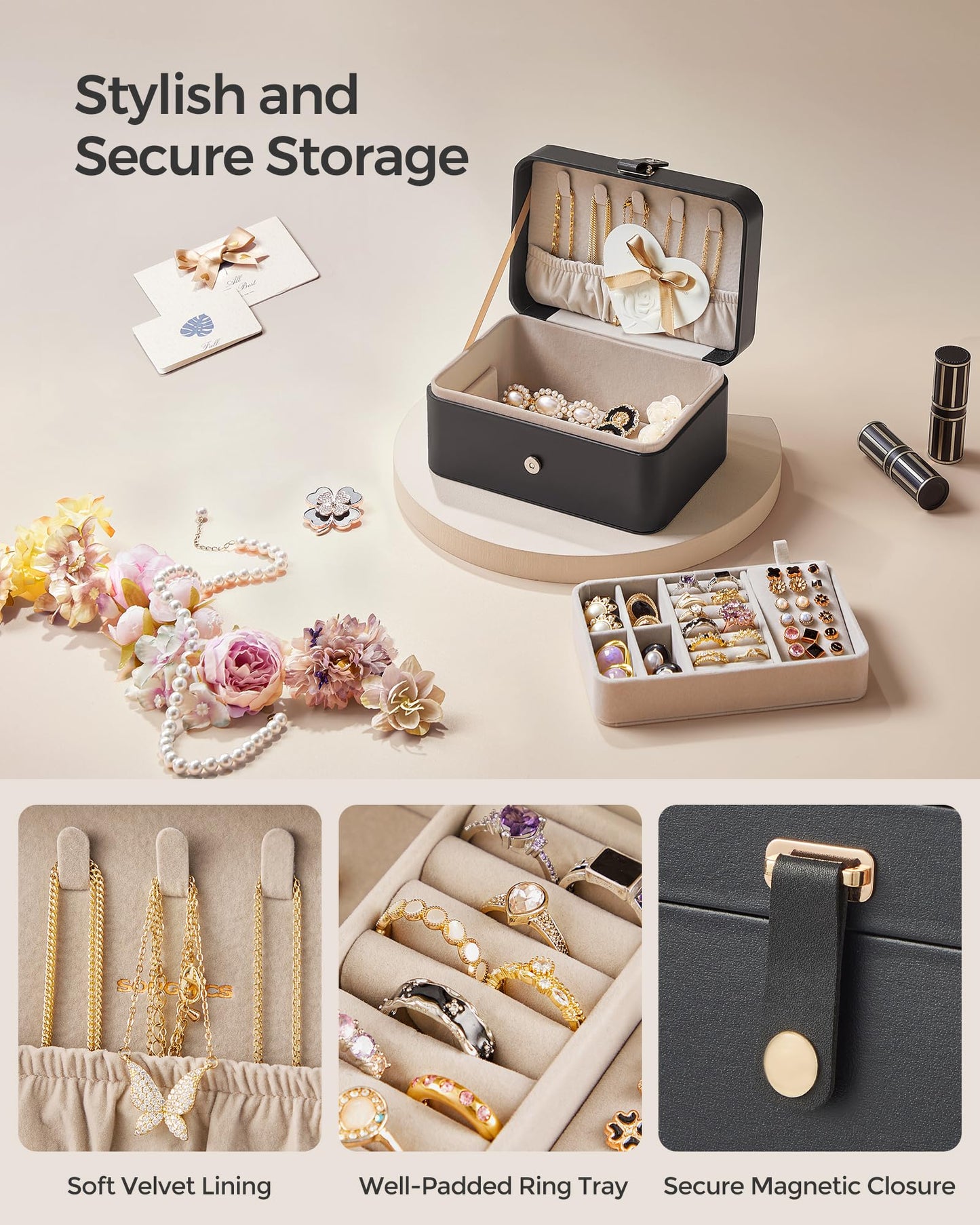 SONGMICS Travel Jewelry Organizer, 2-Layer Portable Jewelry Box Case