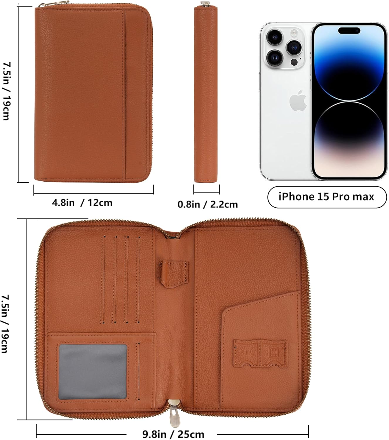 WASON Leather Zipper Travel Passport Wallet Holder RFID Blocking Cover, Passport case Pocket Slot for Card, Cash, ID, Boarding Pass and Ticket for Men, Women and Family Trips (Brown)