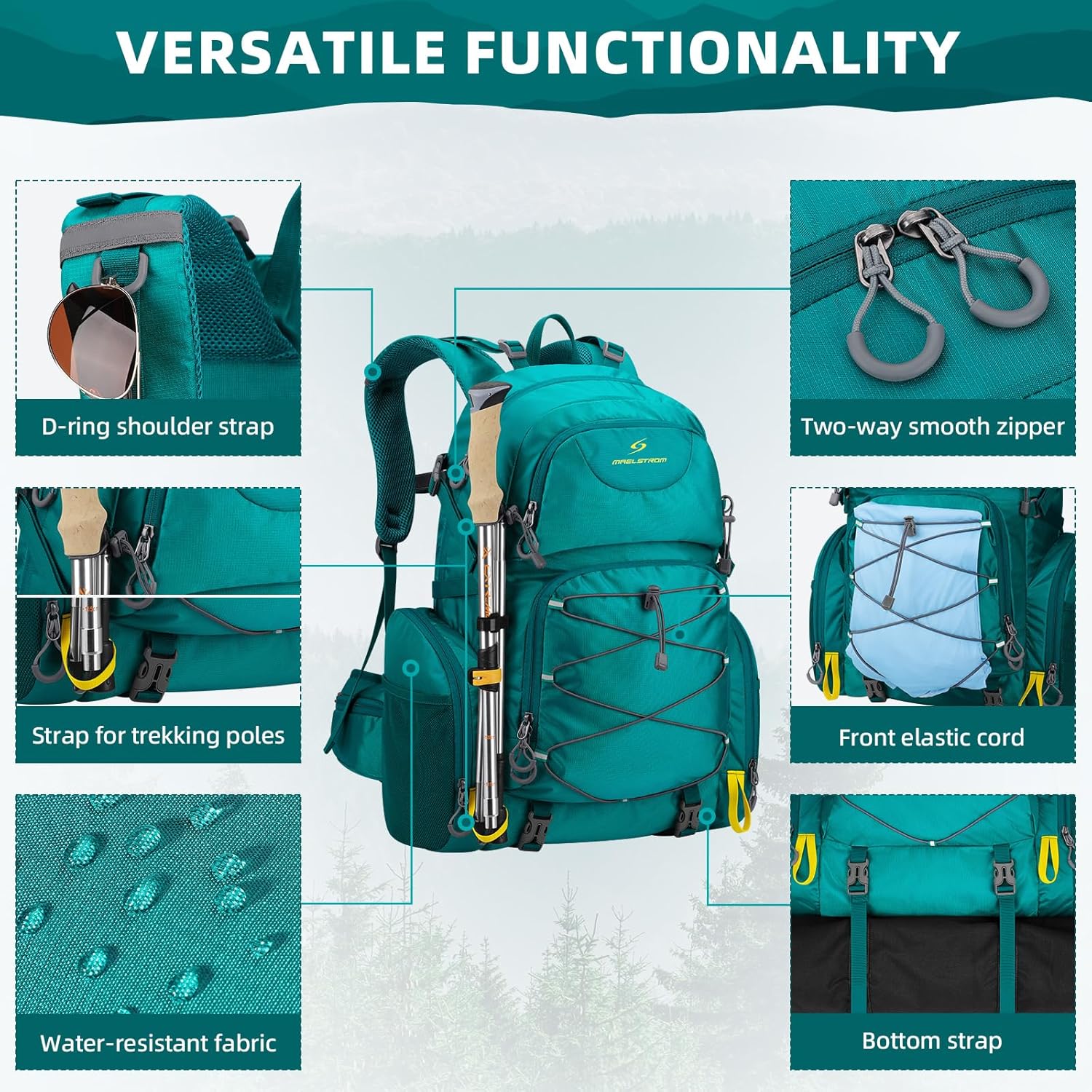 Maelstrom Hiking Backpack,40L Waterproof Camping Backpack,Men Women Packable Hiking Daypack with