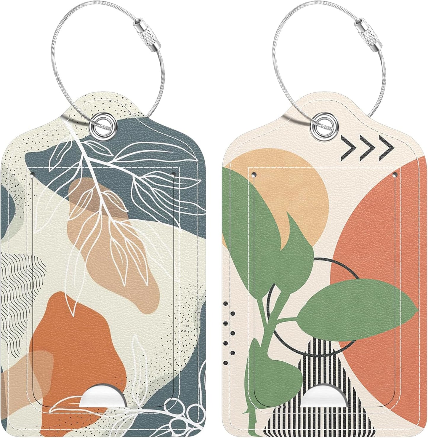 2 Pack PU Leather Luggage Tags for Suitcase, Travel Cruise Luggage Tag with Privacy Flap, Name ID Label and Metal Loop for Women Men Baggage Handbag School Bag Backpack, Tropical Plants
