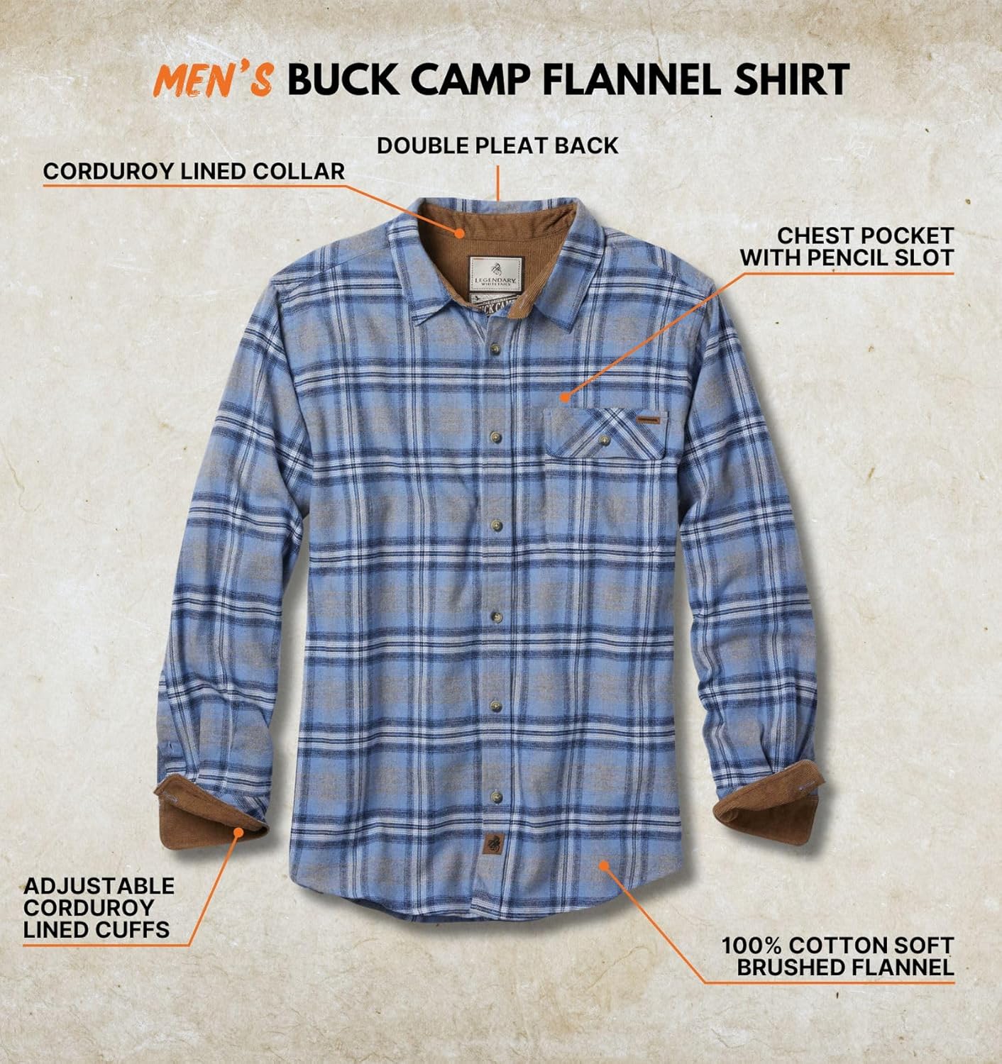 Legendary Whitetails Men's Flannel Shirt Long Sleeve Button Down 100% Cotton