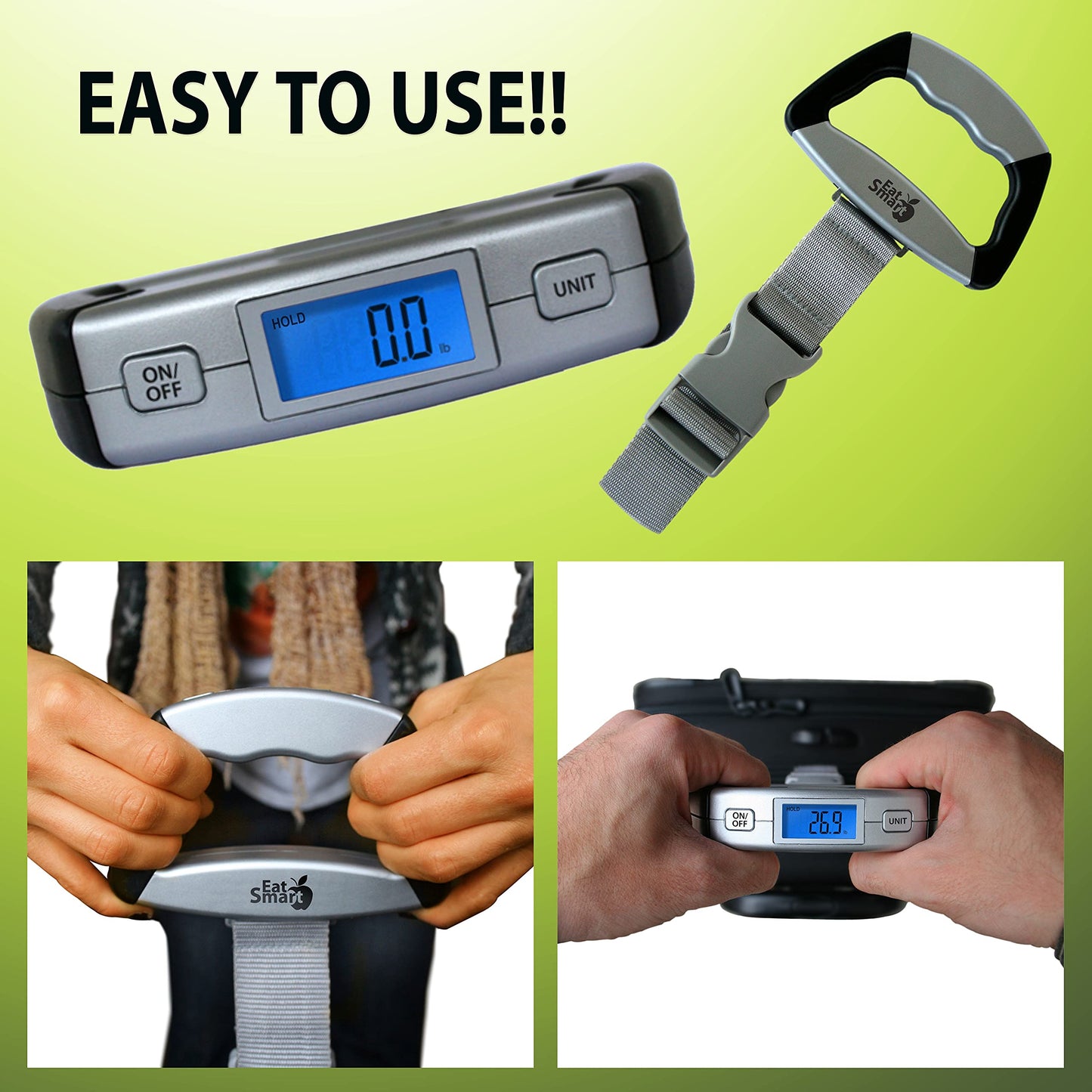 EatSmart Digital Luggage Scale - Portable Handheld Travel Scale with LCD Display, Measures up to
