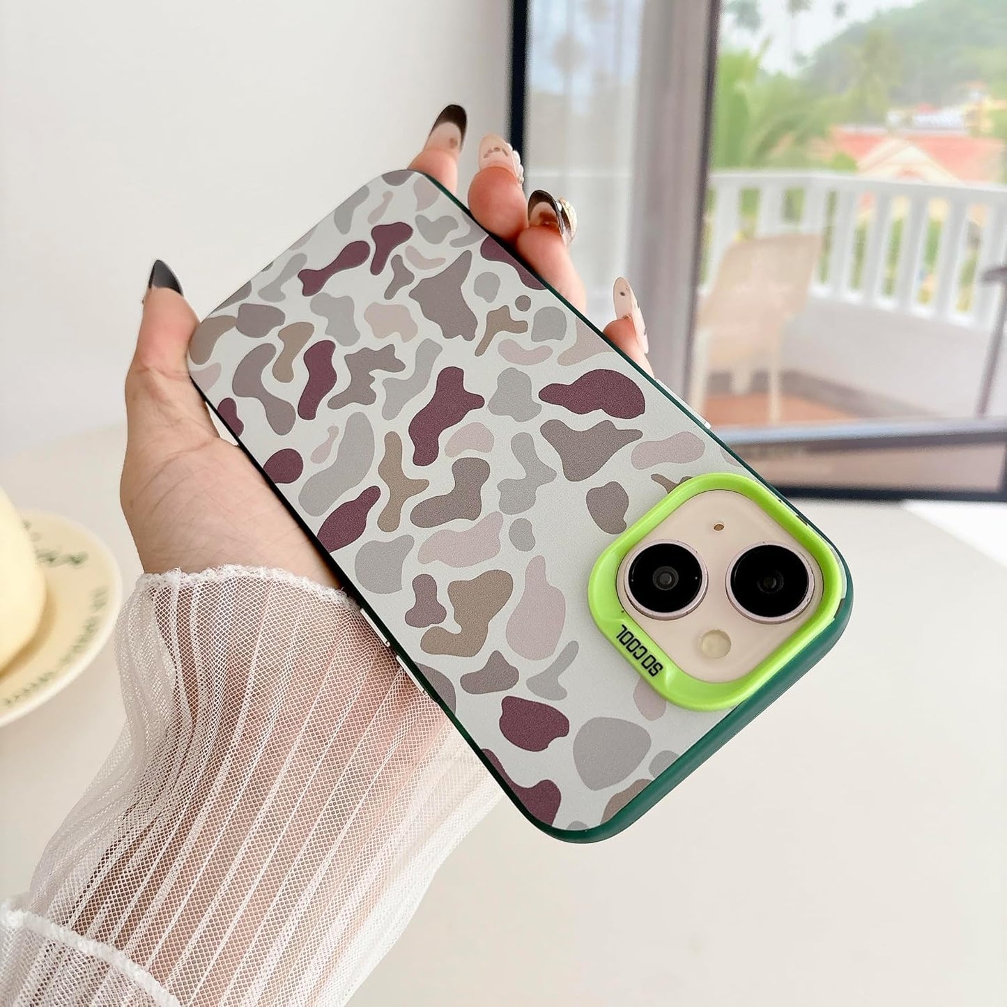 for iPhone 13 Case & iPhone 14 Case, Vintage Camo Pattern Design for Men Boys Teens, Cool Camouflage Shockproof Protective Cover for Girls Women - Green