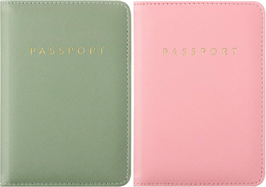 Frienda 2 Pieces Bridal Passport Covers Holder Waterproof Leather Holder Covers Travel Wallet Passport Case for Women and Men