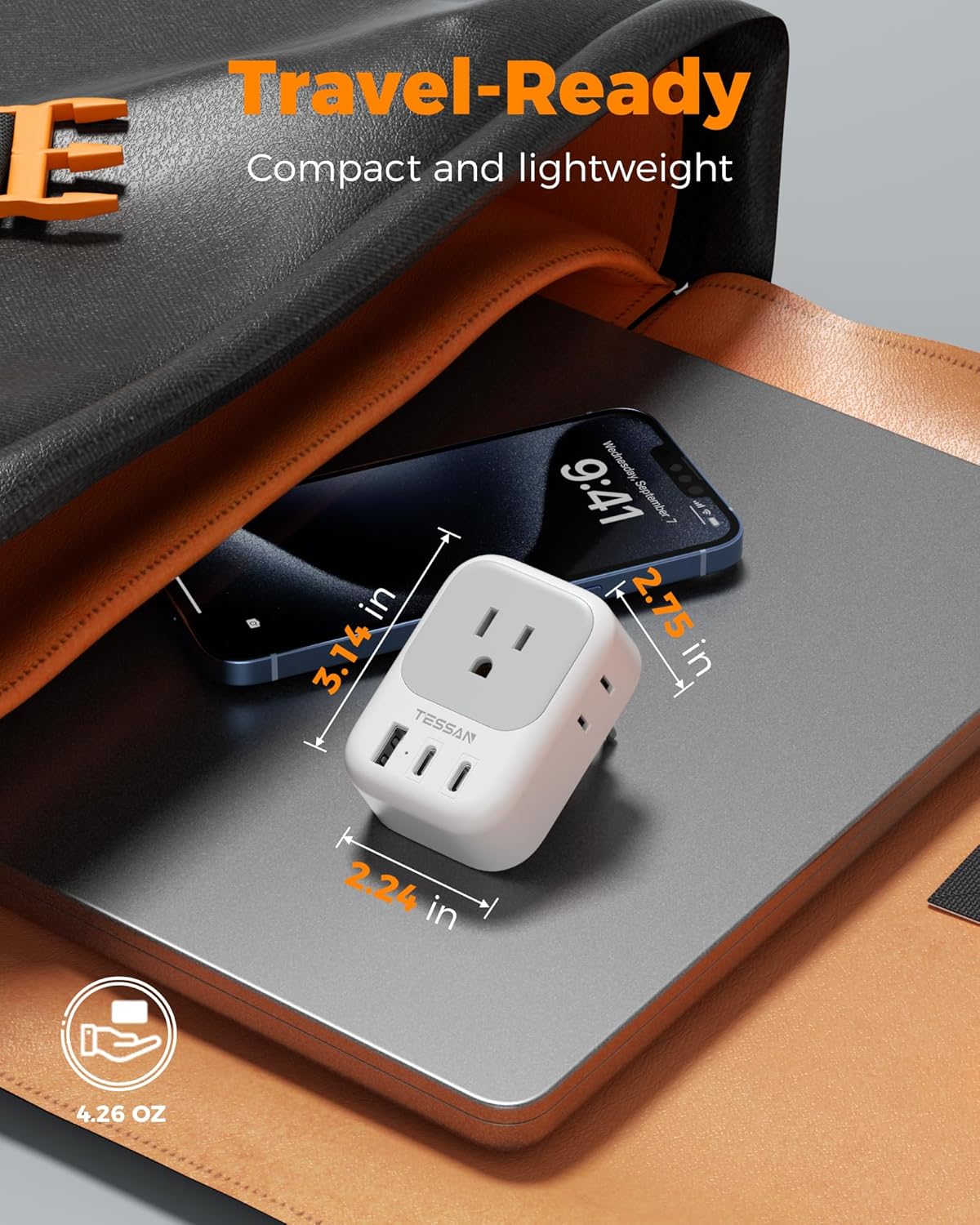 TESSAN European Travel Plug Adapter, US to Europe Plug Adapter with 2 USB C 1 USB A Port and 4 AC Outlets, Type C Plug Adaptor for EU Italy Spain France Portugal Iceland Greece Germany Turkey Denmark