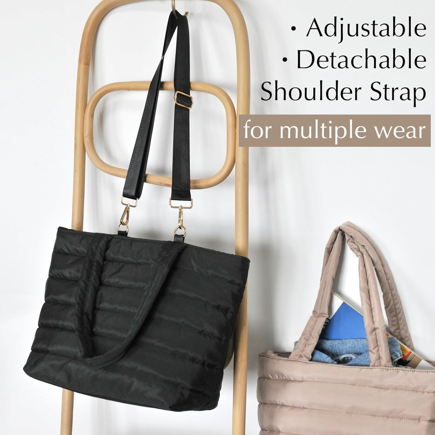 HOXIS Puffer Tote for Women Quilted Shoulder Handbag Lightweight Weekender Bag Purse for Work Travel Gym Shop