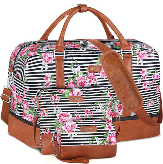 IBFUN Weekender Bags for Women, 21" Weekender Travel Bag, Travel Duffle Bag with Shoe Compartment Carry on Overnight Duffel Bag for Weekend Travel Business Trip, 3PCS