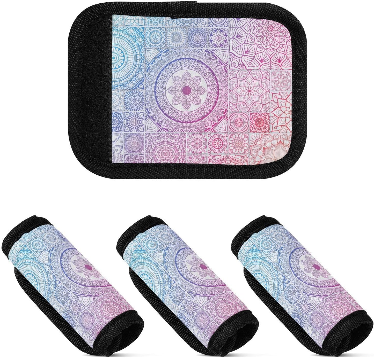Colorful Mandala 4 Pack Luggage Handle Wraps Covers for Suitcase Identifiers Bag Tags Travel Accessories