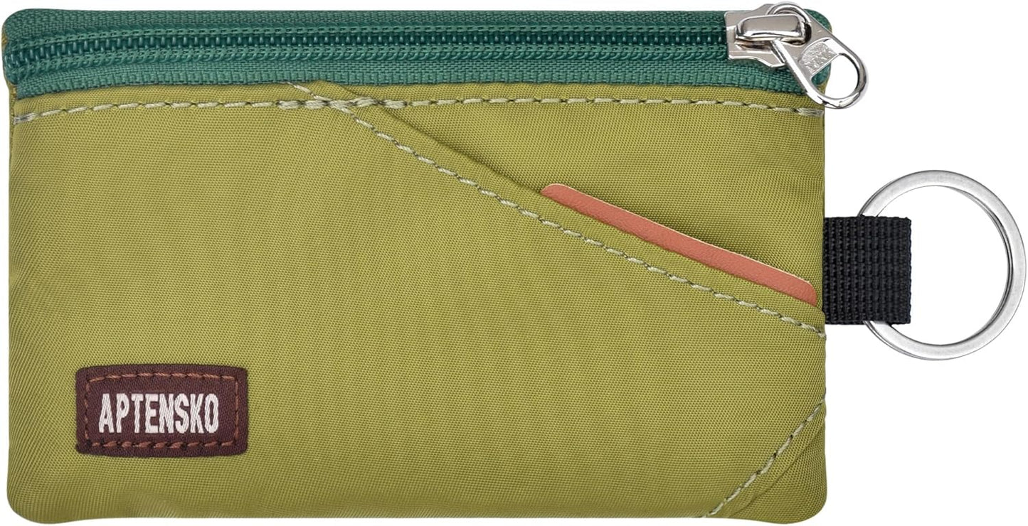 RFID Travel Wallet with Adjustable Lanyard-Zipper Small Wallet with ID Card Holder, Keychain for women&men-Minimalist Slim Waterproof Nylon case for ID, Cash, Key (Olive Green)
