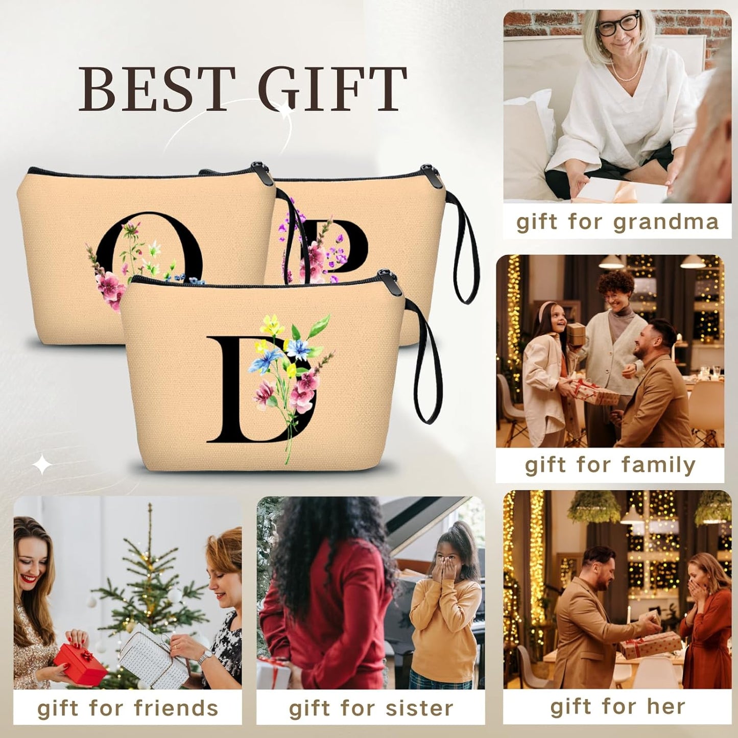 Women Birthday Maid of Honor Monogrammed Gifts for Bride Bridesmaid Sister Friend Her Teacher Makeup Cosmetic Bag with Mirror Mothers Day Christmas Graduation D