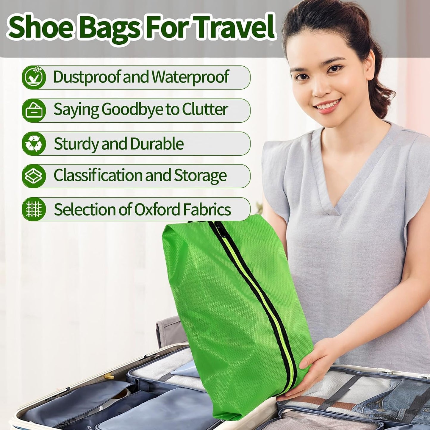 Shoe Bags for Travel - Set of 3 Pack Large Capacity Oxford Fabric Shoe Bags, Multi-Functional Dust-Proof and Waterproof Men & Women Travel Shoe Bag(Emerald Green)