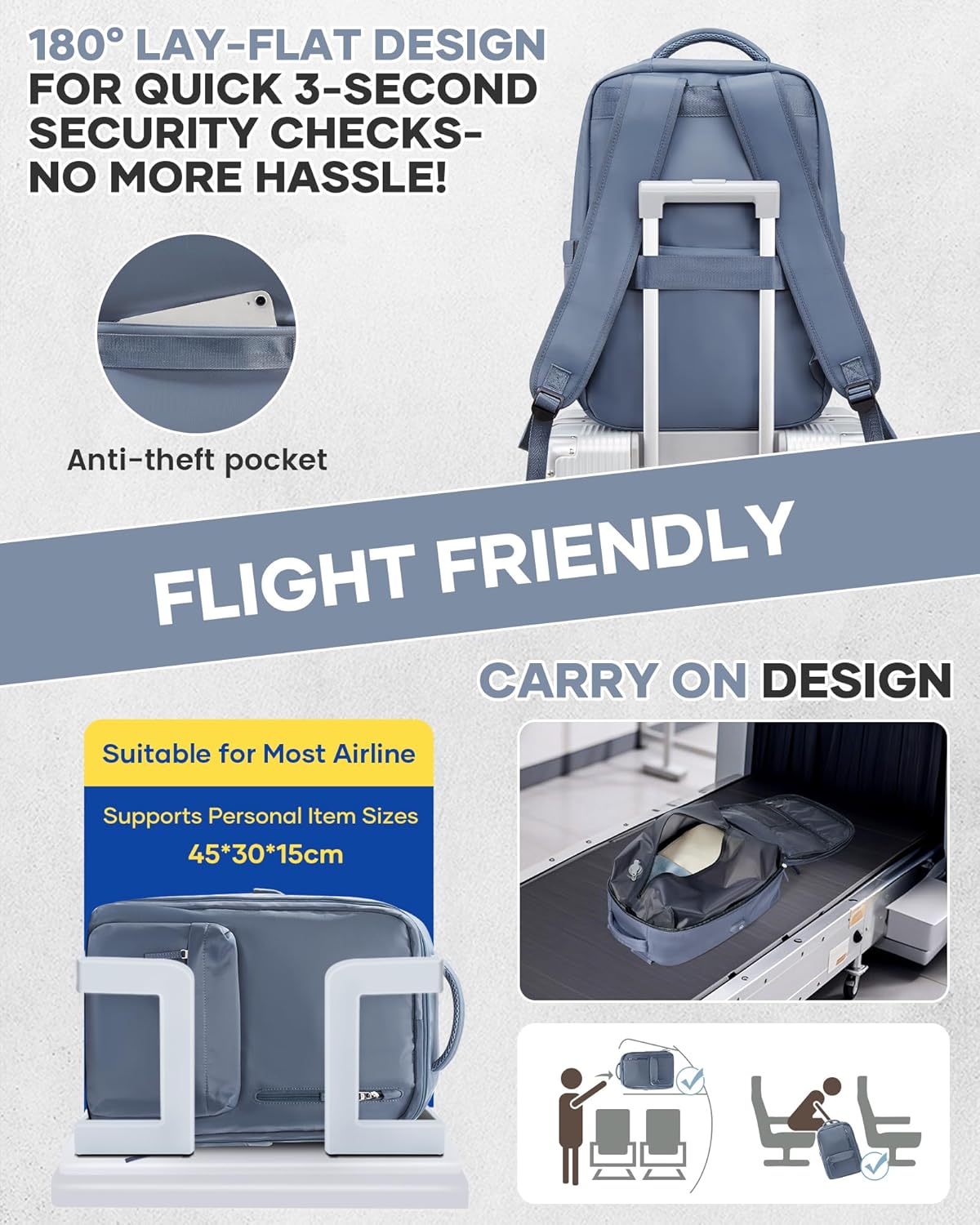 WONHOX Large Travel Backpack Carry on Flight Approved Laptop Work Business Backpack for Women Men Mochila de Viaje