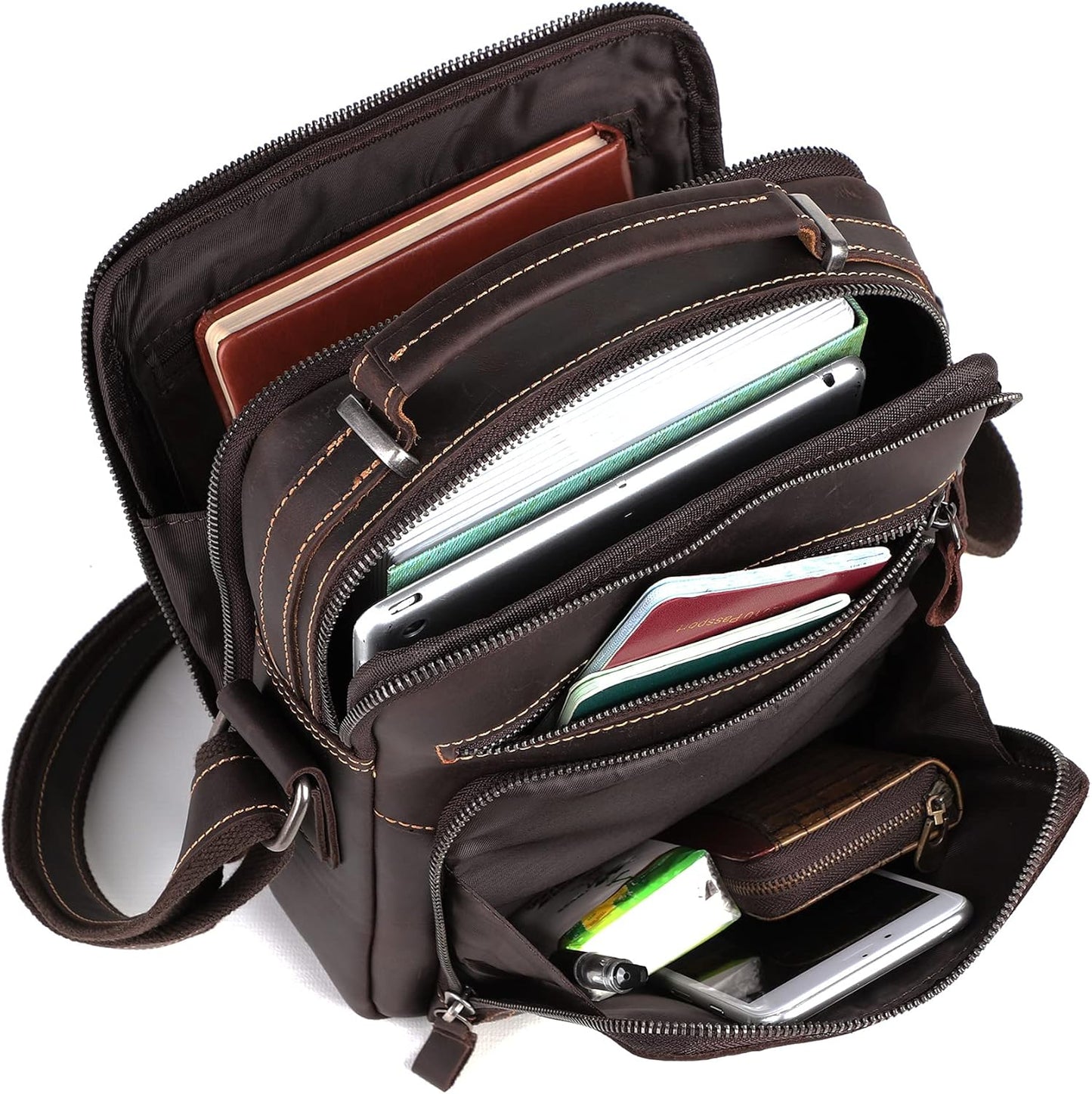 Genuine Leather Small Messenger Bag for Men Vintage Shoulder Crossbody Bags for Work Business Travel