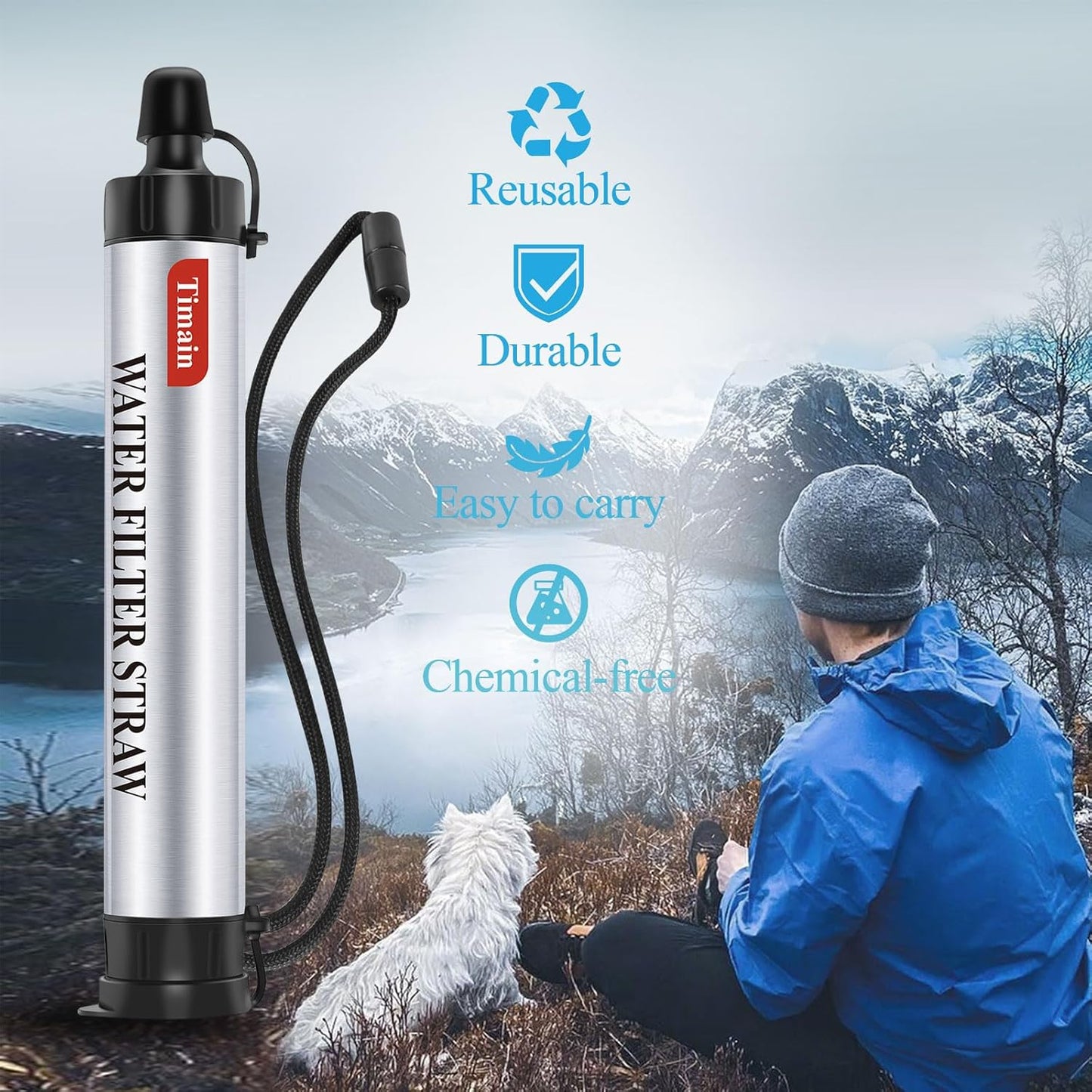 4 Pack Timain 4-Stage Filtration,High Flow Rate Water Filter Straws,Water Purifier Survival for