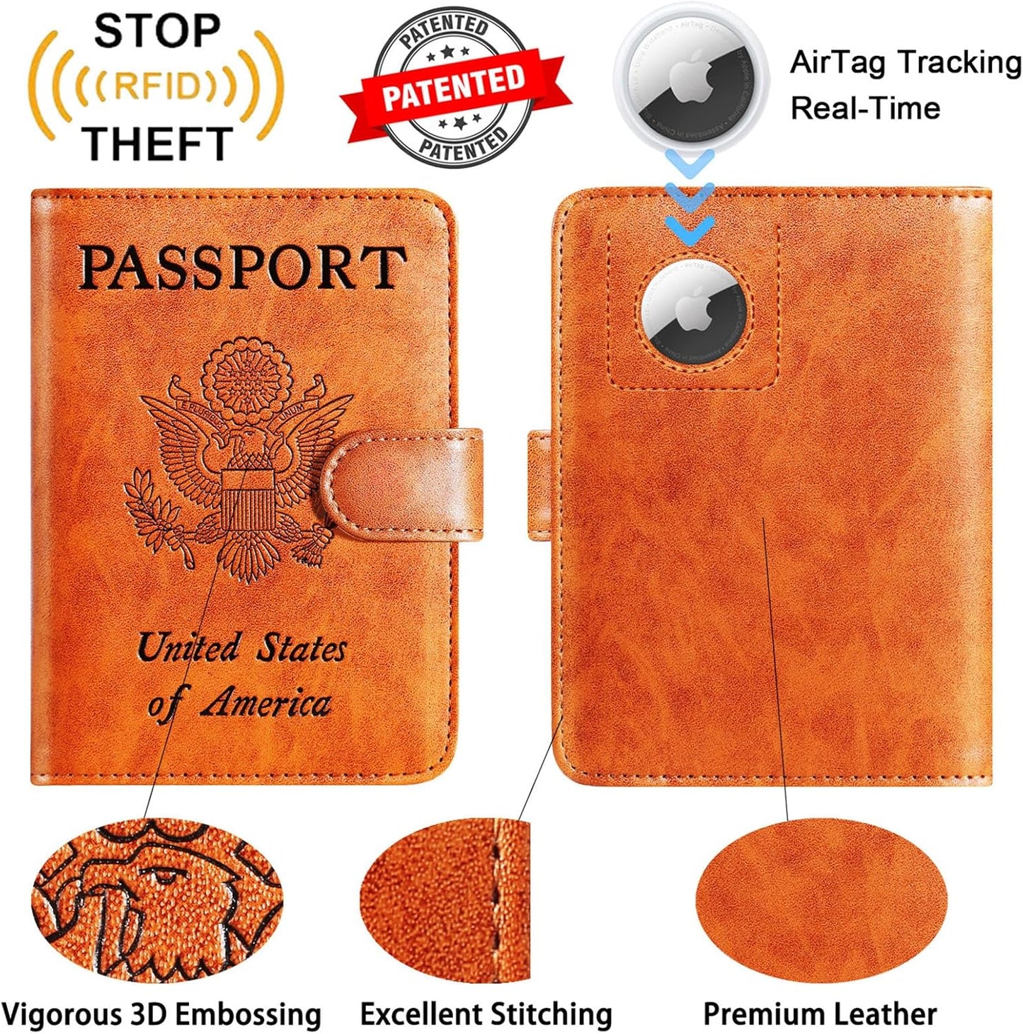 Airtag Passport Holder Cover Wallet RFID Blocking Leather Case Travel Essentials Luggage
