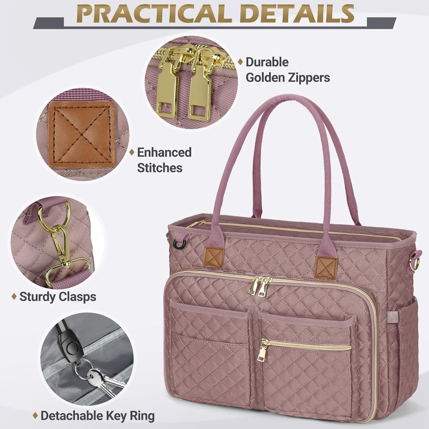 RAINSMORE Teacher Tote Bag 15.6 inch Laptop Bag for Women Work Bags Laptop Tote Nurse Bag