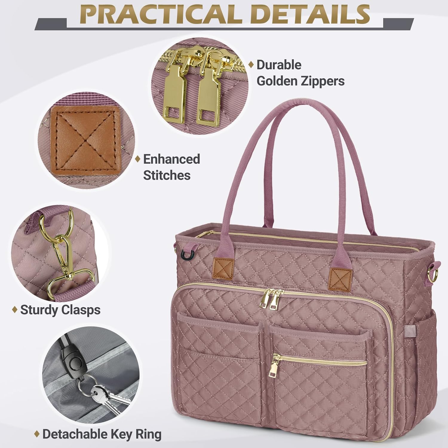 RAINSMORE Teacher Tote Bag 15.6 inch Laptop Bag for Women Work Bags Laptop Tote Nurse Bag