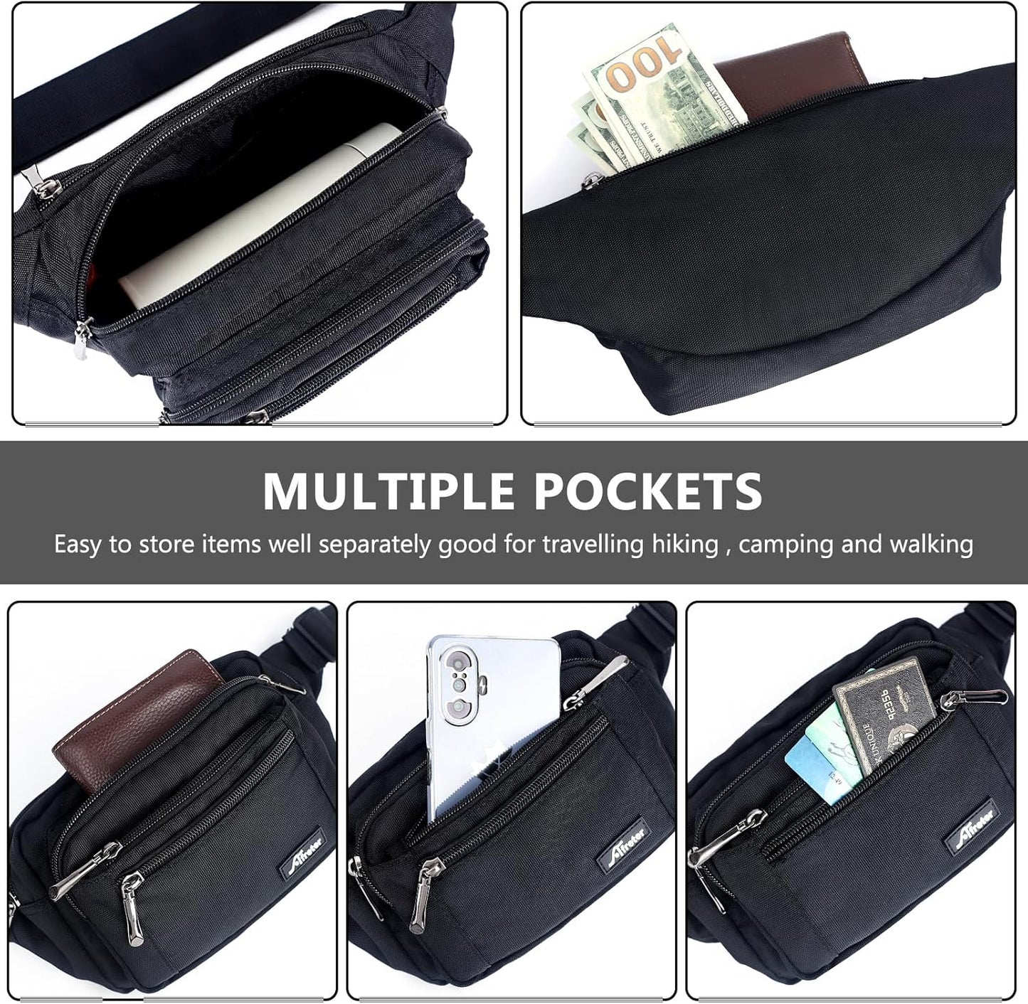 Waist Pack Bag Fanny Pack for Men&Women Hip Bum Bag with Adjustable Strap for Outdoors Workout Traveling Casual Running Hiking Cycling (New Black)
