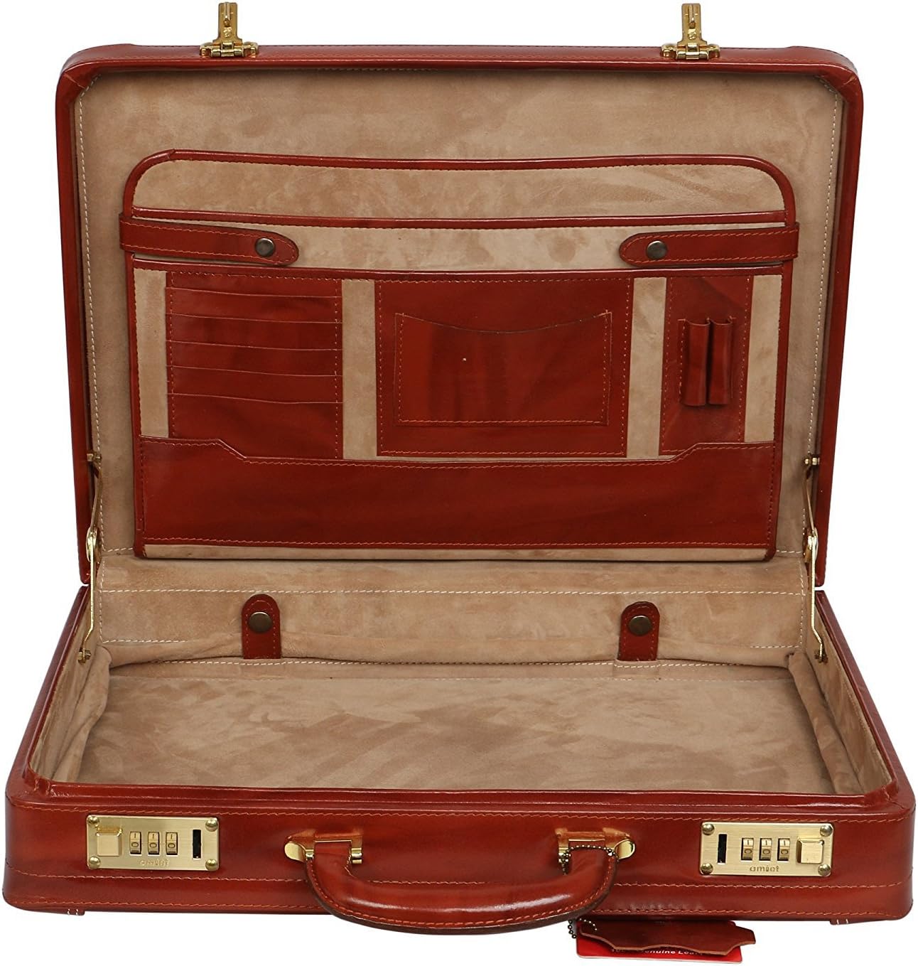 Full Grain Leather Briefcase Attache Case For Unisex Size L18 x W5 x H12 Inches Expandable Briefcase Bag
