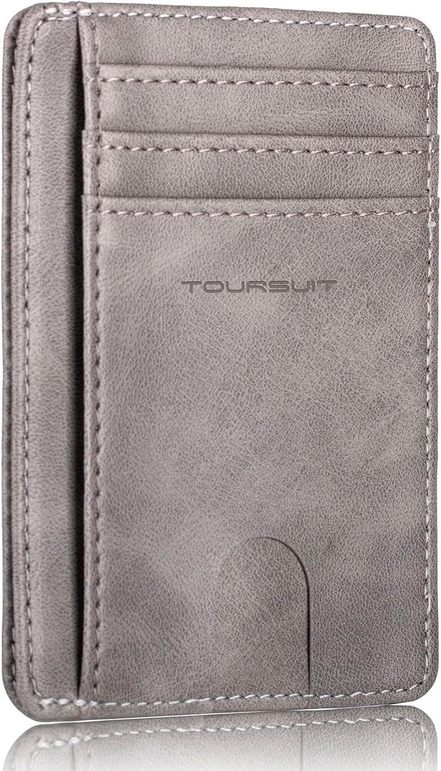 TOURSUIT Travel Minimalist Slim Front Pocket Wallet for Men Women, RFID Blocking Credit Card Holder Case (Grey)