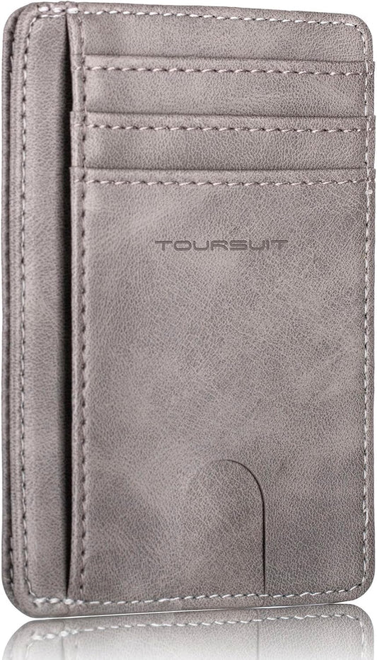 TOURSUIT Travel Minimalist Slim Front Pocket Wallet for Men Women, RFID Blocking Credit Card Holder Case (Grey)
