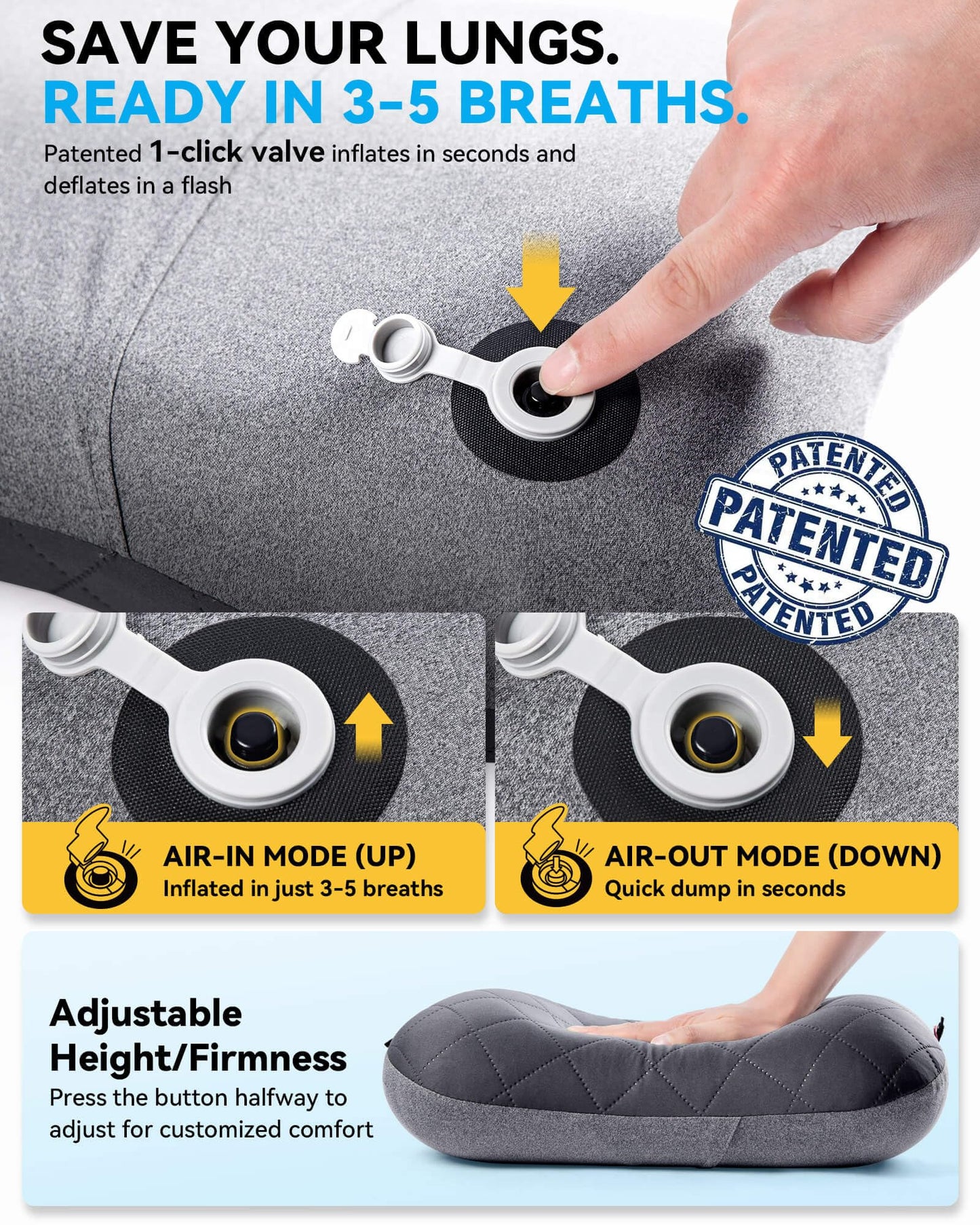Hikenture Camping Pillow with Removable Cover, Ultralight Inflatable Pillow