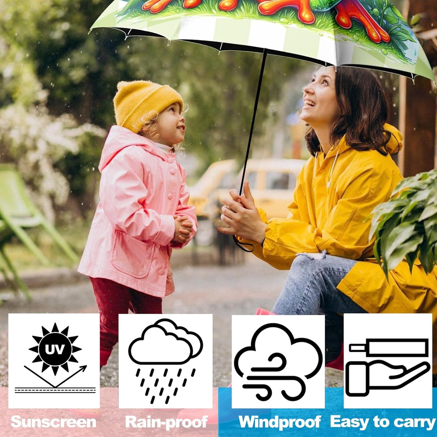 Small Travel Folding Umbrella for Girl, Portable, UV, SunShade, Compact, Automatic, Rain & Wind
