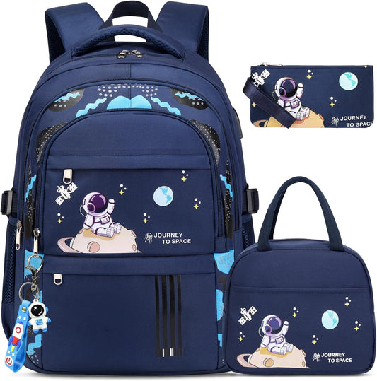 Backpack for Boys - Boy Backpack Schoolbag for Boys Kids Children Teens Girls Elementary Middle School Bags, Waterproof Lightweight Kids Bookbag Backpacks Casual Daypack with Lunch Bag Set